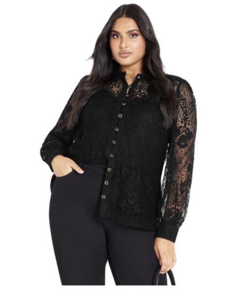 Женская рубашка Avenue Plus Size Jade Lace, цвет: Чёрный