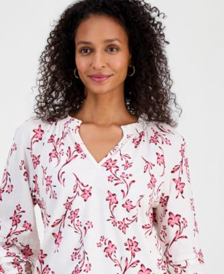 Women's Printed Smocked Knit Top
