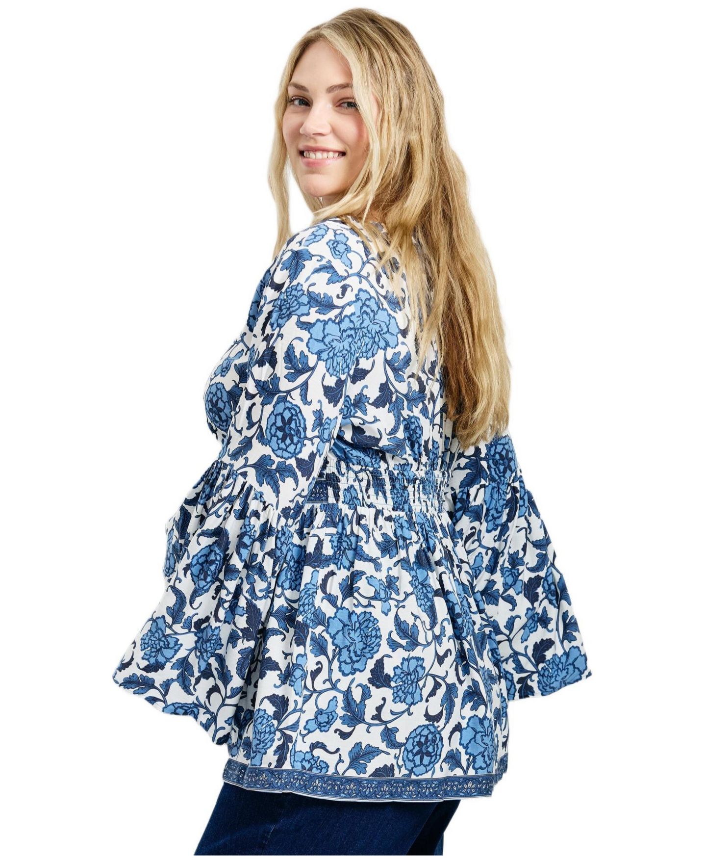Женский топ Avenue Plus Size Arlo Bell Sleeve Tunic Top, цвет: Синий — фото 3