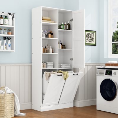 Bathroom Cabinet with Flip Storage and 7-Shelves