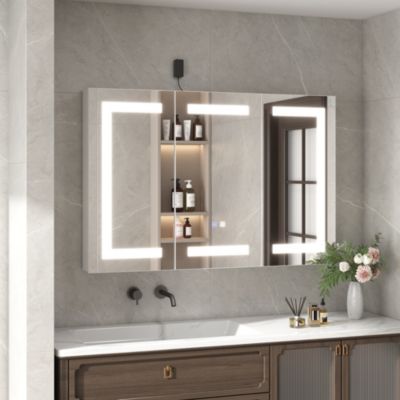 Bathroom Cabinet with LED Mirror, Anti-fog function