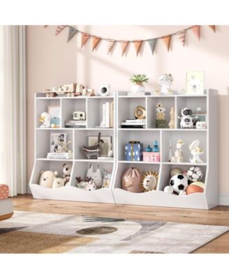 Toy Storage Cabinet, Three-Tier Kids Bookshelf and Bookcase for Storage Books and Toys Shelf with Cubby Organizer for Bedroom and Playroom