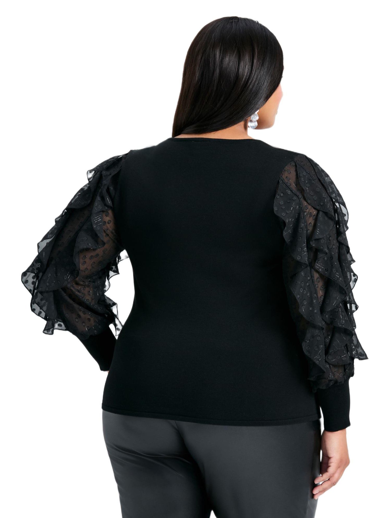 Women's Plus Size Frill Sleeve Sweater