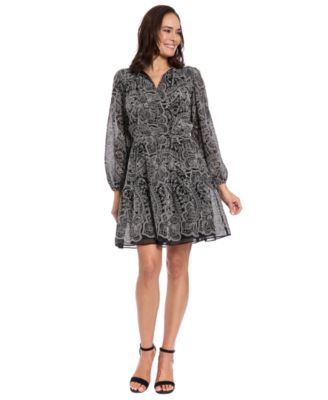 London Times - Women's Bishop Sleeve Elastic Waist Dress