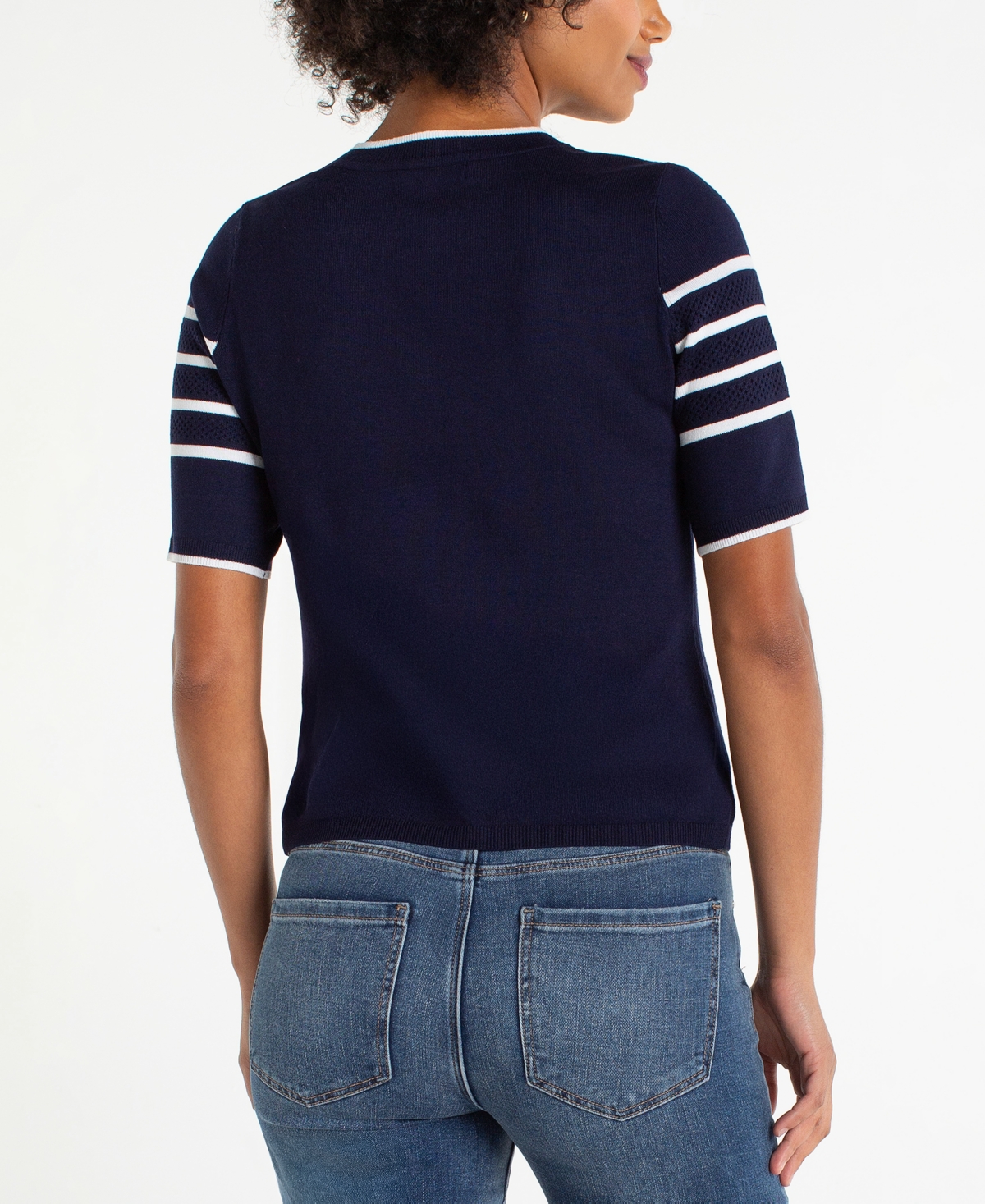 Liverpool Los Angeles Petite Crewneck Stripe Detail Sweater