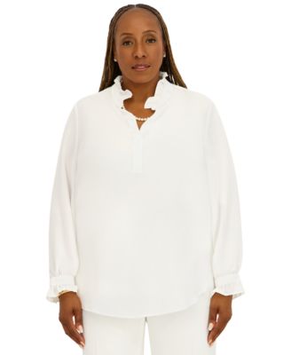 Women's V-Neck Long-Sleeve Top, Regular and Plus Size