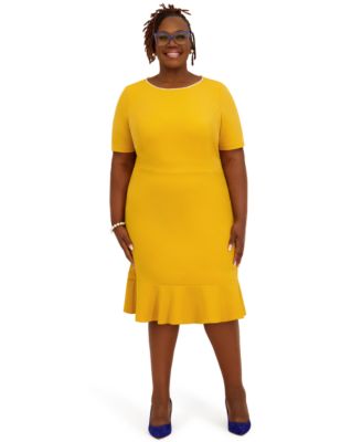 Women's Round Neck Knee Length Ruffle Skirt Dress, Regular and Plus Size