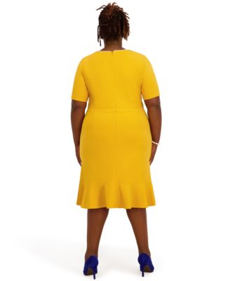 Women's Round Neck Knee Length Ruffle Skirt Dress, Regular and Plus Size