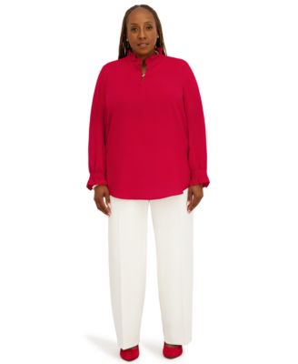 Women's V-Neck Long-Sleeve Top, Regular and Plus Size