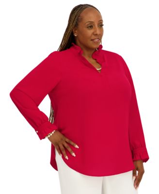 Women's V-Neck Long-Sleeve Top, Regular and Plus Size