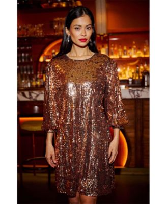 Women's Balloon Sleeve Sequin Mini Dress