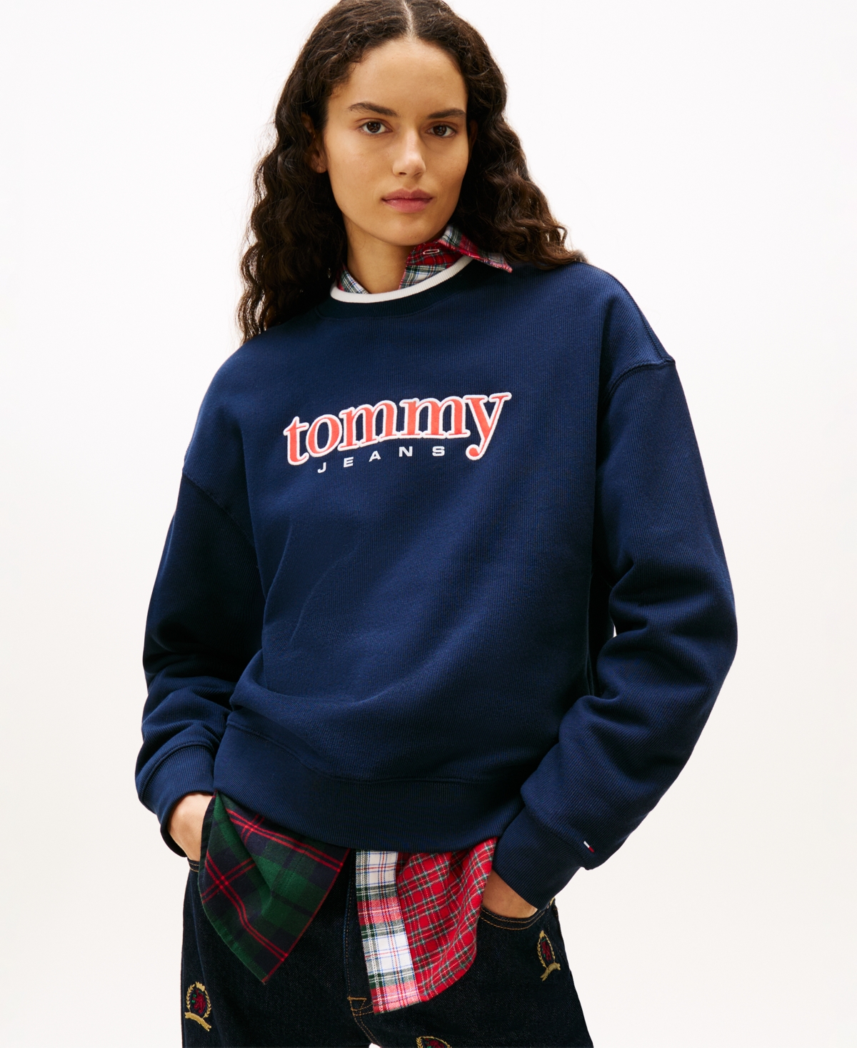 Tommy Jeans Women's Boxy Tommy Applique Crewneck Sweatshirt In Blue