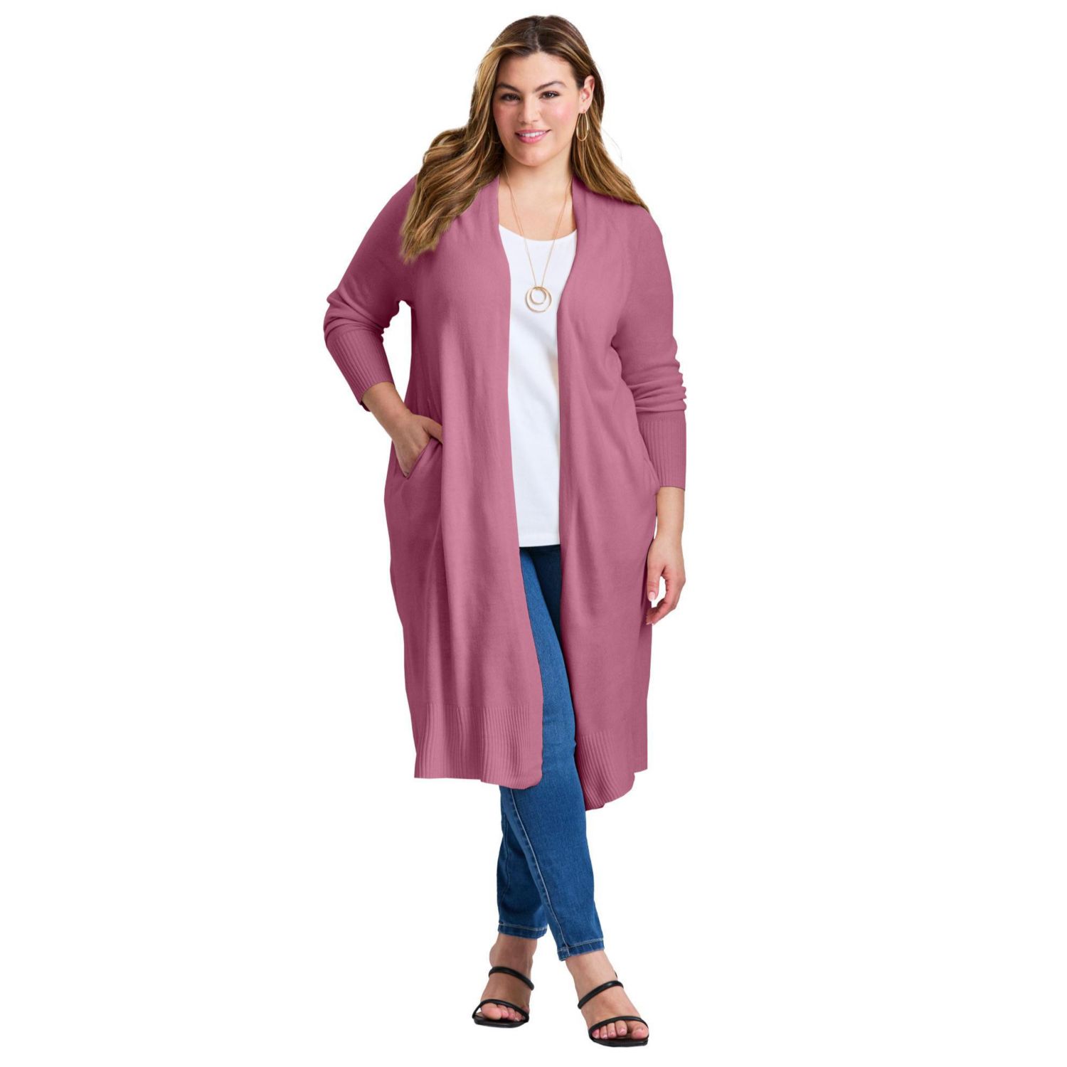 Women's Plus Size Raglan Sleeve Duster Cardigan