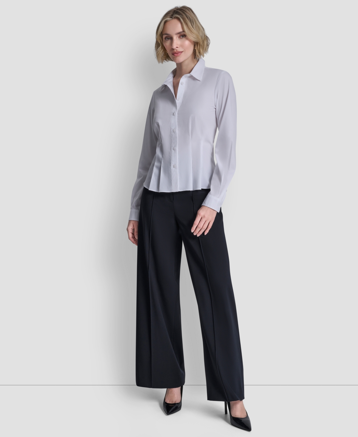 Dkny Women's Pleated Button-up Blouse In White