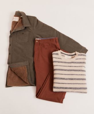 Men's Grid Collared Shirt Jacket, Fuzzy Striped Crewneck Sweater, and Straight-Fit Stretch Ribstop Pants