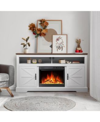 Electric Fireplace with Mantel-60'',Wall Mounted Recessed/Insert Fireplace Heater, 4 Flame Colors &12 Crystal Bed Colors with  Remote Control