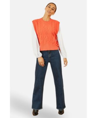 Women's Sweaters Floral Cable Knit Side Tie Pullover