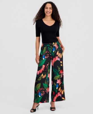 Women's Floral Wide-Leg Pull-On Pants