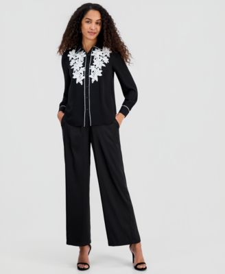 Women's Contrast-Trim Button-Down Blouse