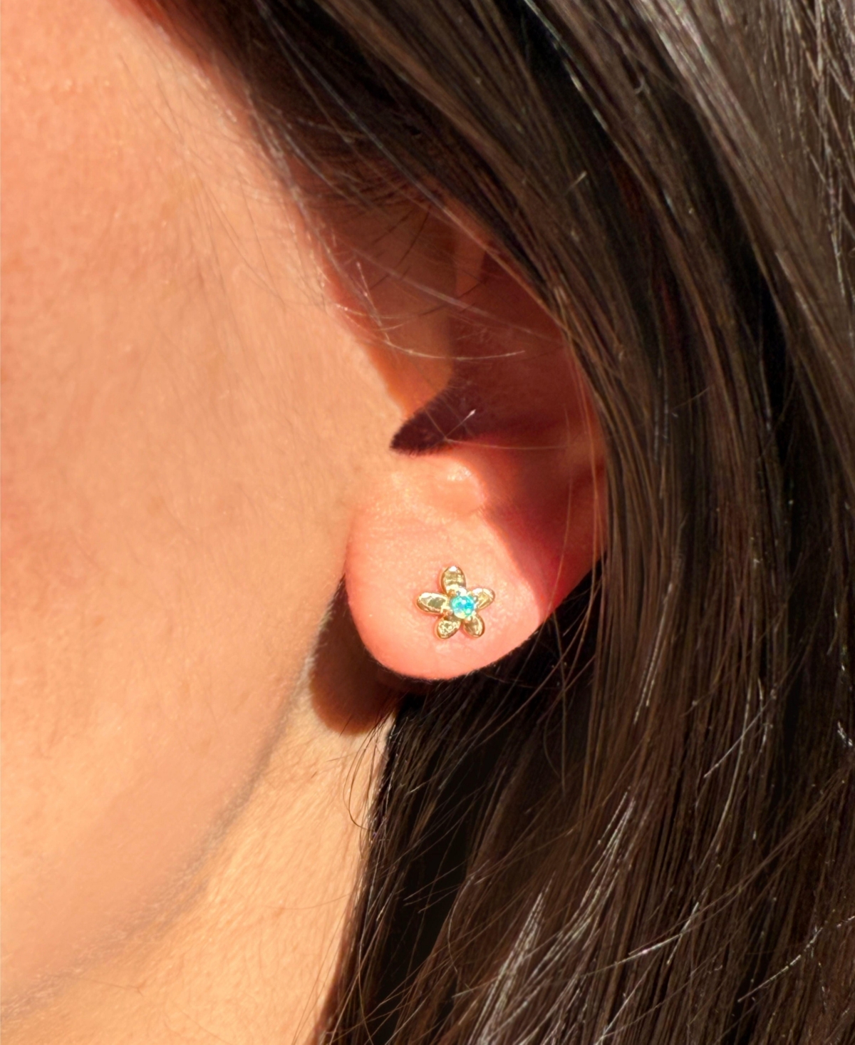 Kamaria Flower Stud Earrings With Lab-Grown Opal 14k Gold Plated Sterling Silver
