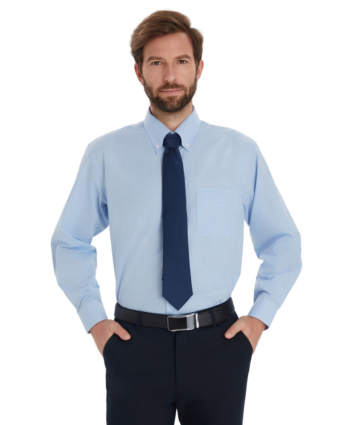 Мужская рубашка Club Room Mini Gingham Dress Shirt, цвет: Светлый синий — фото 1