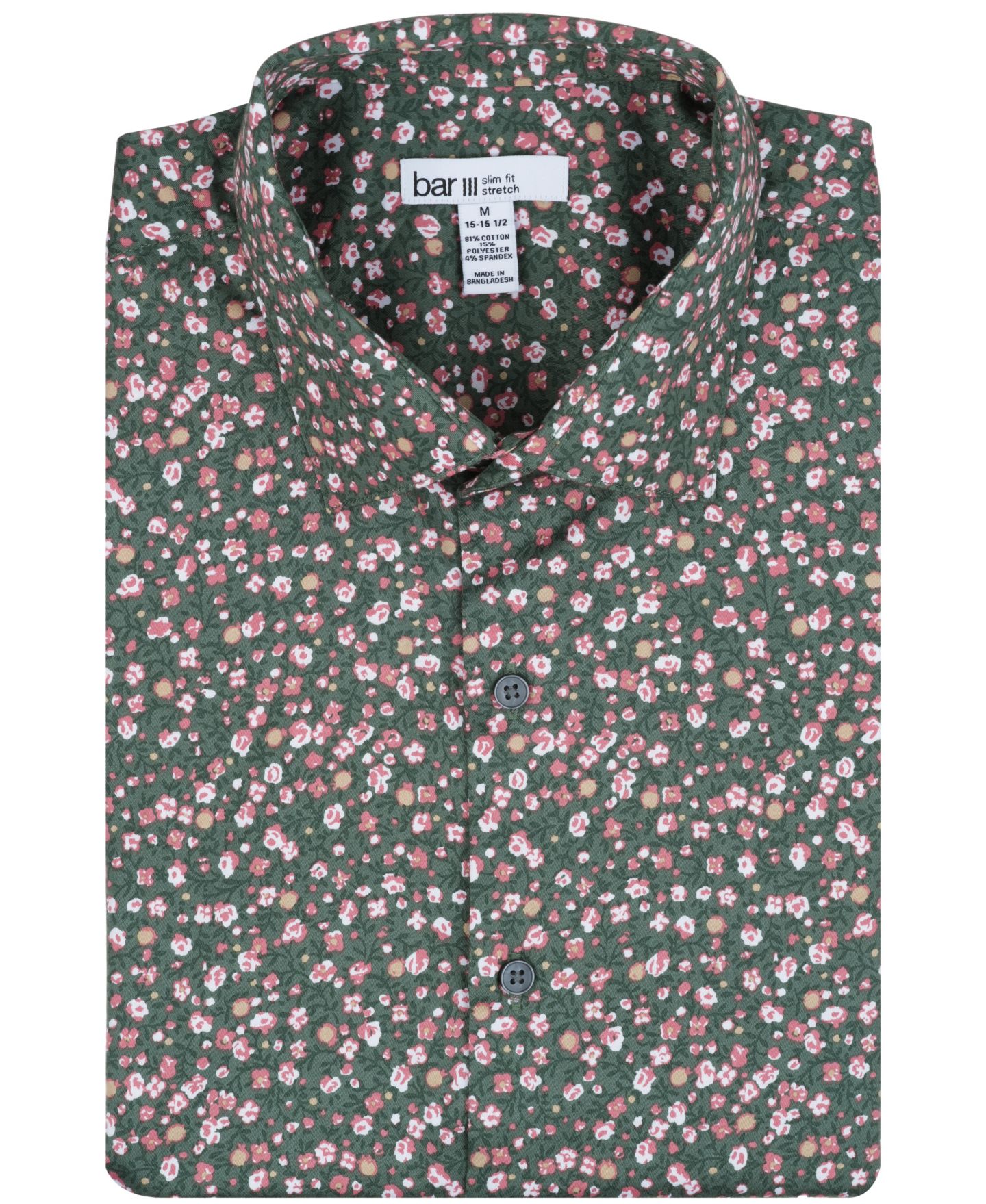 Мужская рубашка Bar III Front Floral Print Dress Shirt, цвет: Тёмно-зелёный — фото 7