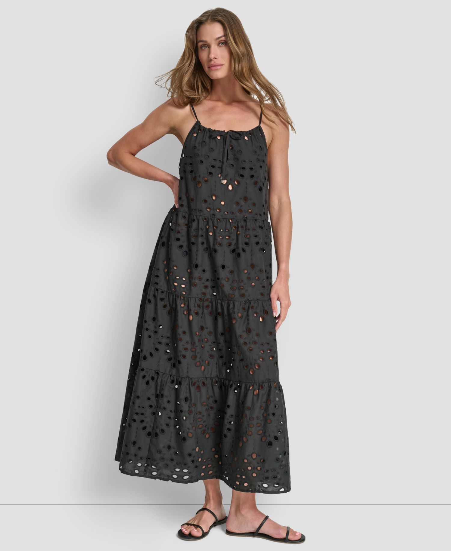 Women's Tiered Eyelet Maxi Dress Swim Cover-Up