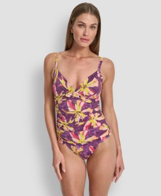 Women's Crossover Tummy Control Ruched One-Piece Swimsuit