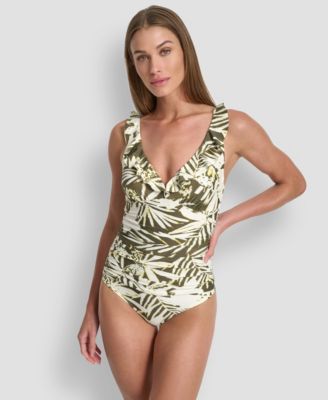 Ruffle Plunge Underwire Tummy Control One-Piece Swimsuit, Created for Macy's