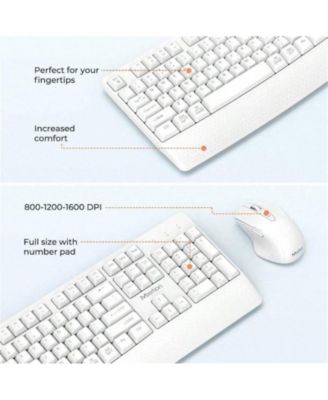 Wireless Keyboard & Mouse Combo – Keyboard with Wrist Rest, 3 DPI Adjustable Mouse, 2.4G Wireless PC, Laptop & Computer – White