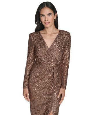 Petite Twist Front Long-Sleeve Gown