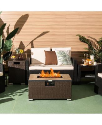 32 x 20 Inch Propane Rattan Fire Pit Table Set with Side Table Tank and Cover