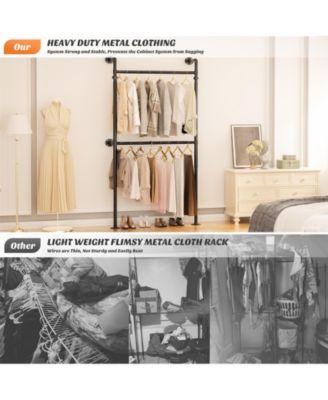 3.5-13.5 FT Reversible Wall Mounted Industrial Metal Pipe Clothing Rack for Hanging Clothes