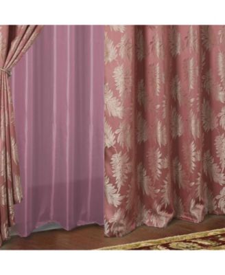 Palm Floral Textured Jacquard 54 x 84 in. Single Rod Pocket Curtain Panel w/ Attached 18 in. Valance in Rose
