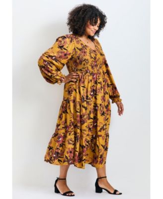 Women's Plus Size Indi Puff Sleeve Shirred Dress