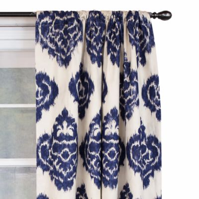 Flame Large Damask Flame Design Pair Of Lined Panels 3" Rod Pocket (Pair) 100" x 63" Navy Blue/Ivory