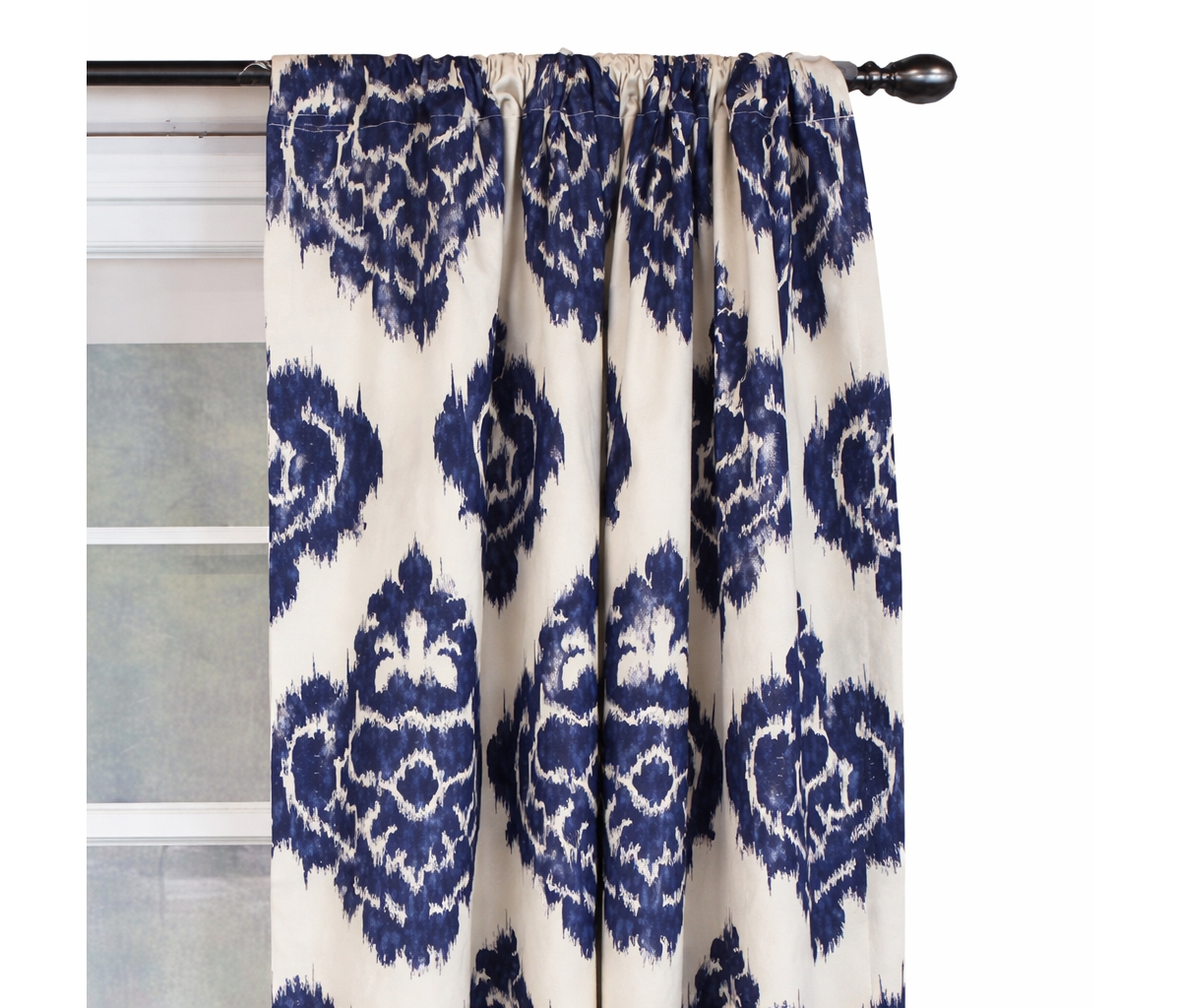 Rlf Home Flame Large Damask Flame Design Pair Of Lined Panels 3" Rod Pocket (Pair) 100" x 63" Navy Blue/Ivory