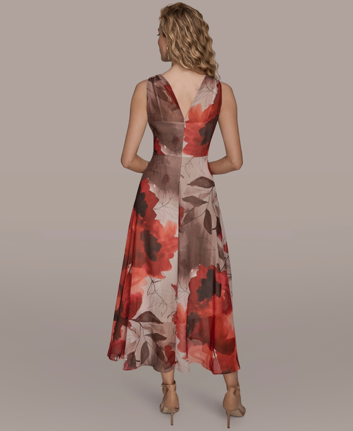 Donna Karan New York Women's Faux Wrap Floral A-Line Midi Dress