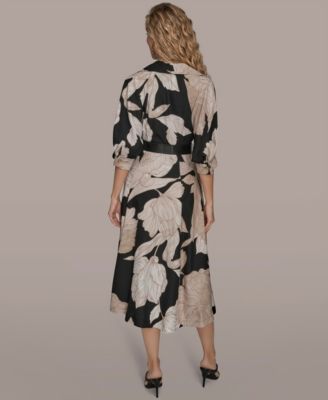 Women's Floral Midi Shirt Dress