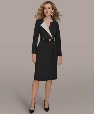 Donna Karan New York - Women's Long-Sleeve Belted Midi Dress