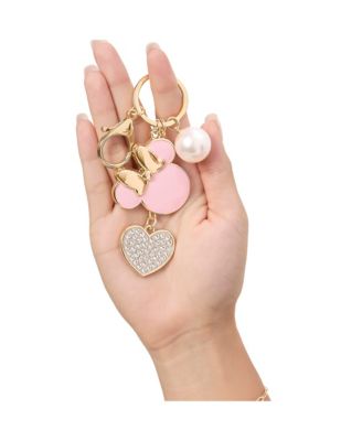 Minnie Mouse Keychain with Pearl and Glitter Heart Charms