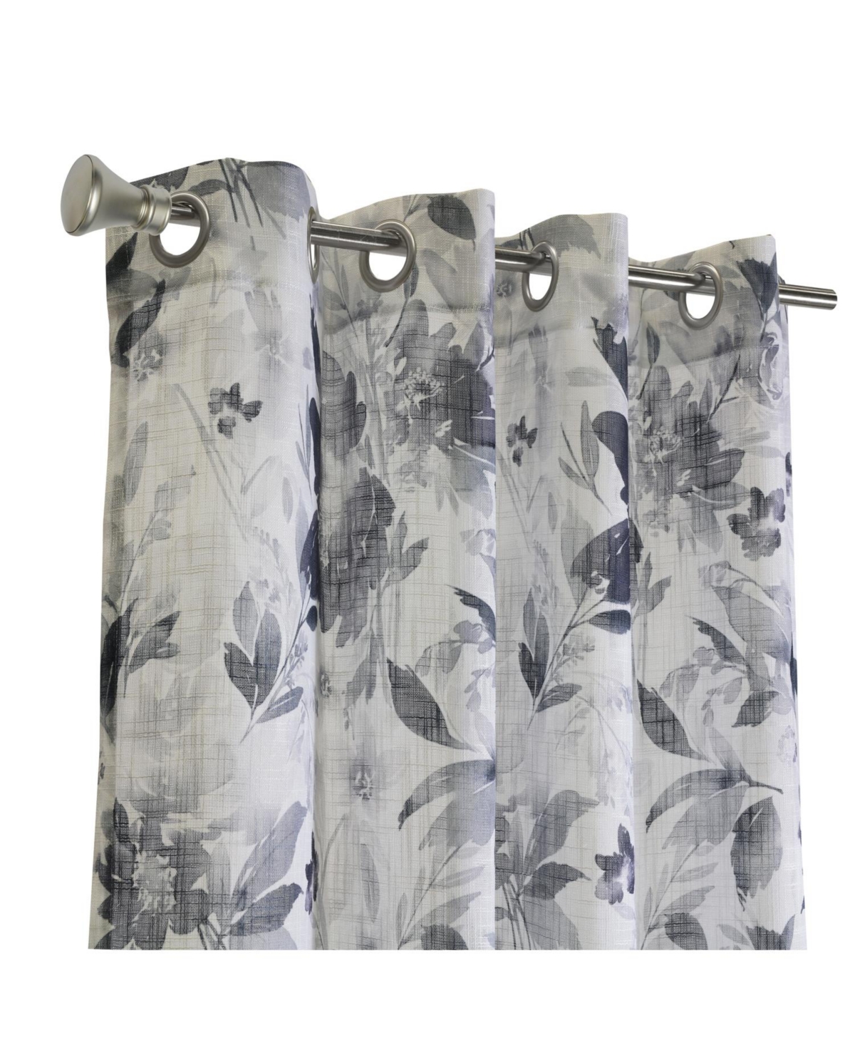 Habitat 100% Polyester Nora Faux Linen Floral Sheer Grommet Curtain Panel 52" x 84" in Steel Blue