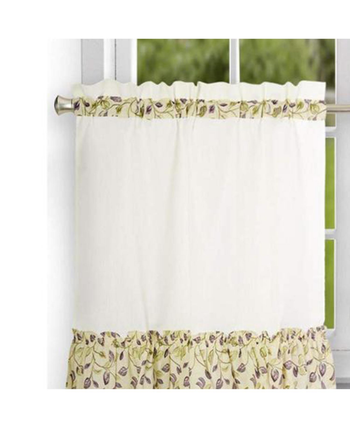 Ellis Curtain Clarice High Quality 2-Piece Leafy Branch Patterned Ruffled Tier Pair Window Curtains