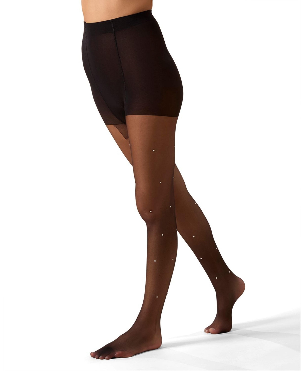 Memoi Women's Sheer All-over Faux Pearl Trimmed Fashion Tights In Black