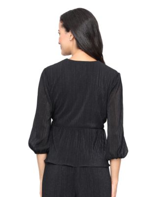 Petite 3/4-Sleeve Micro-Pleated Top