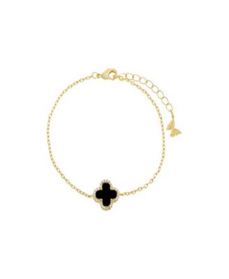 Pave Outlined Gold Plated Four Leaf Clover Bracelet