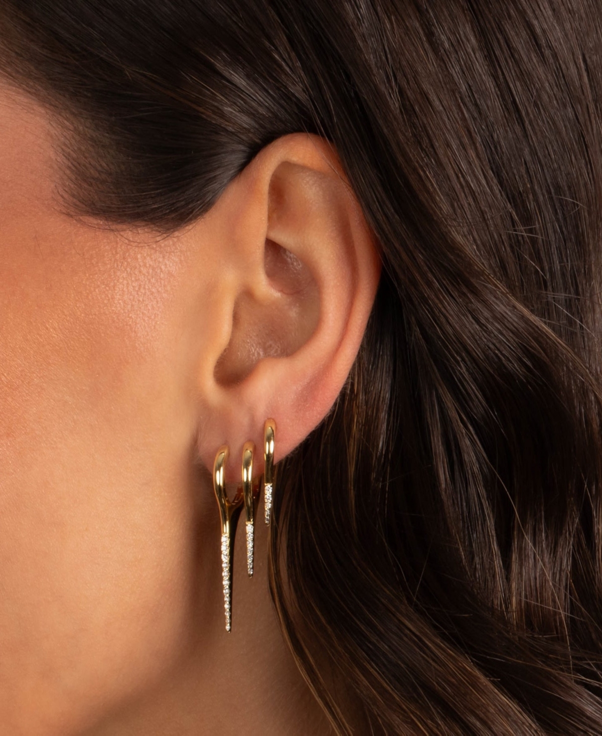 by Adina Eden Pave Elongated Spike Gold Plated Huggie Earring Combo Set