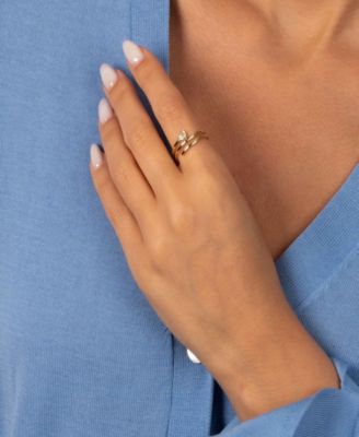 Cubic Zirconia Teardrop Gold Plated Bezel Triple Wrap Coil Ring