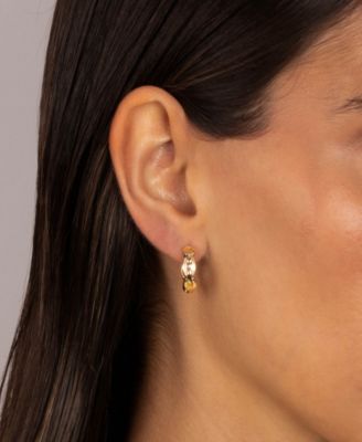 Gold Plated Solid Square Link Huggie Earrings