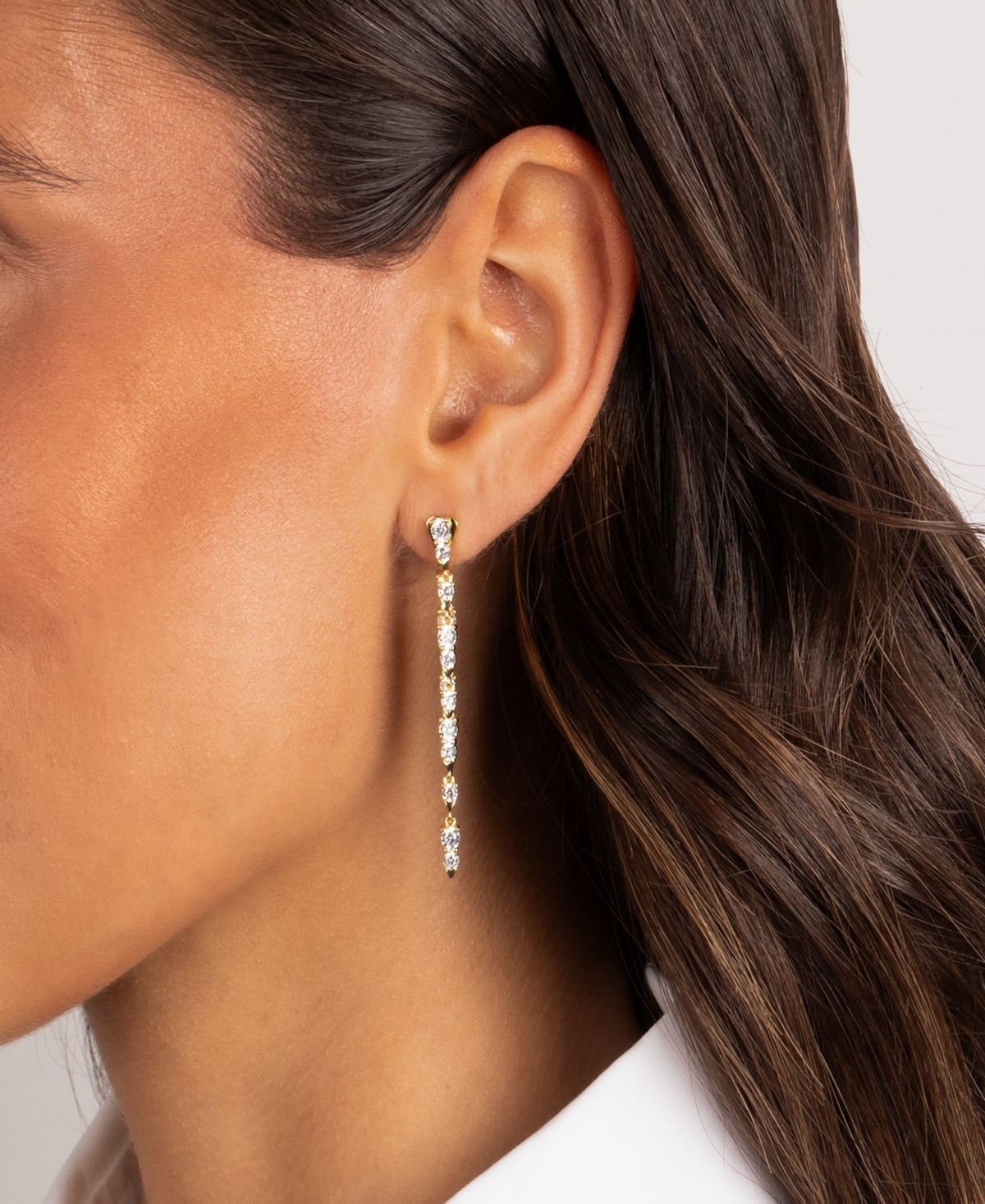 by Adina Eden Cubic Zirconia Gold Plated Tennis Style Double Drop Stud Earrings